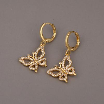 China TRENDY New Design Fashion Charm Jewelry Elegant Women 925 Silver Gold Diamond Butterfly Earrings for sale