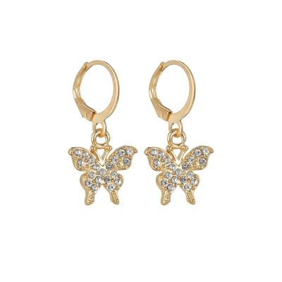 China New TRENDY Gold Plated Zircon Crystal Butterfly Pendant Hoop Earrings Fashion Women Jewelry Accessories 18k for sale