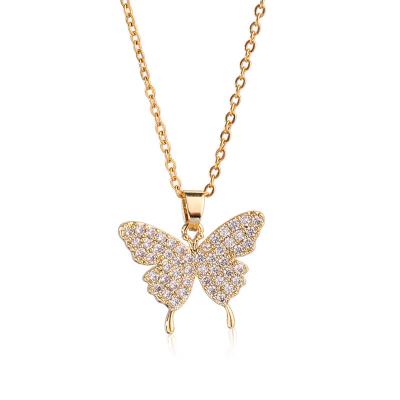 China New Fashion TREND Necklaces Trend Stunning Exquisite Rhinestone Butterfly Stainless Steel Clavicle Flashing Necklace For Women Jewelry for sale