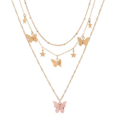 China FASHIONABLE Hot Selling Minimalist Double Style Butterfly Choker Initial Pendant Necklace for sale