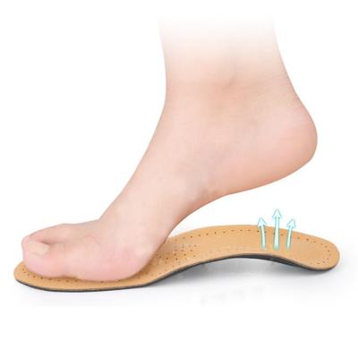 China Arch Support Relieve Foot Flat Top Pain Arch Fasciitis Foot Insoles Plantar Orthotic Leather Insoles for sale