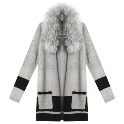 China Reversible Plus Size Women Sheath Long Front Knit Long Cardigan Casual Open Than Outwear Sweater Coat With Fur Collar for sale