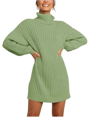 China Soft Warm Turtle Neck Women Sweater Dresses Long Sleeve Lantern Casual Loose Oversized Sweater Dress Anti-Shrink for sale