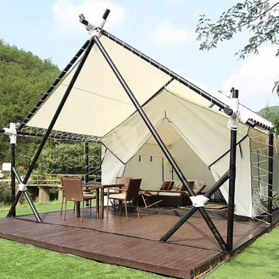 China Reusable luxury blow up house shaped tent glamping oxford fabric large luxury space hotel outdoor camping tents for sale