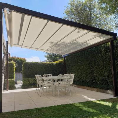 China Electric PVC Anti-UV Retractable Roof Garden Pergola Aluminum Pergola Roof RV Motorized Pop Up Tent Outdoor Waterproof for sale