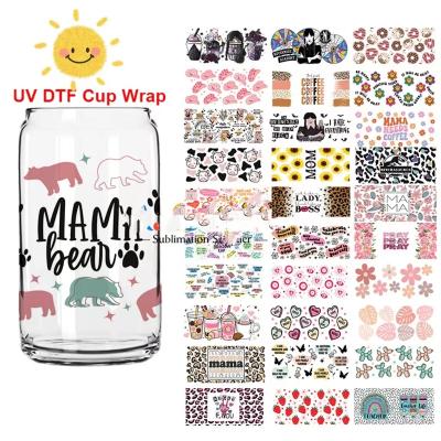 China UV Resistance Hot Sale Custom Design Size UVDTF Decals Tumbler Wrap UV-DTF DTF Transfer Sticker Mug Wraps For 16oz 16oz Glass Beer Libbey for sale