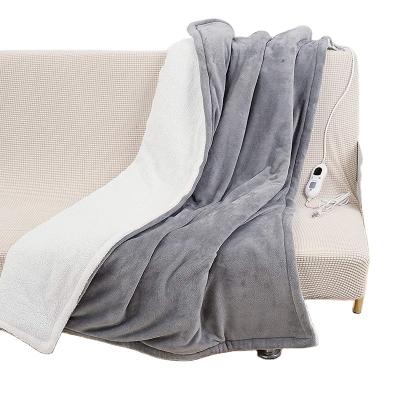 China Anti Dust Mites Gray Flannel Electric Heated Throw Blanket for sale