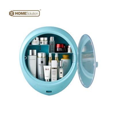 China Sustainable New Design Home Bathroom Round Organizer Makeup Storage Box Clear Wall Mounted Cosmetic Case for sale