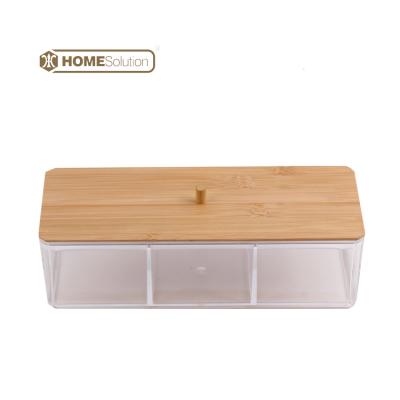 China 2021 Dustproof Desktop Large Closet Makeup Storage Box Cosmetic Organizer With Bamboo Lid Viable for sale