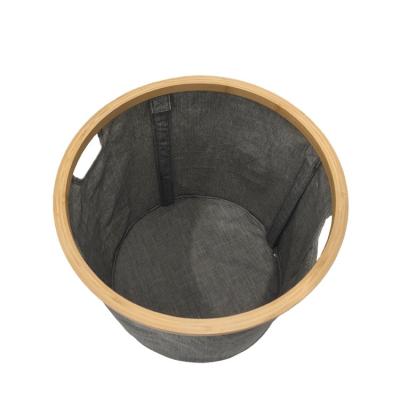 China 2021 Custom Eco Traditional Bamboo Polyester Soft Uncovered Bucket Laundry Hamper Dirty Round Clothes Storage Box for sale