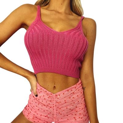 China Spring Summer Crop Solid Color Women Top Breathable Hot Selling Sexy Sleeveless Vest Knit Sweater Tops for sale