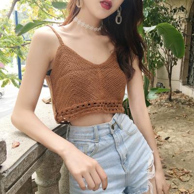 China Spring Breathable Sexy Custom Made Summer Ribbed Hollow Women's Sleeveless Crop Top Knitted Sweater Vest for sale