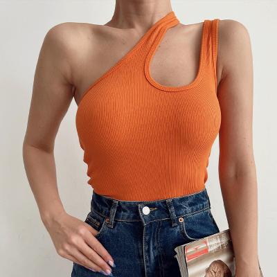 China Summer Breathable Sexy Women Solid Sleeveless Irregular Bodycon Knitted Sweater Ribbed Top Vest for sale