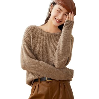 China Winter Women Sweater Crewneck Sweater Knitted Shoulder Twisted Neck Breathable Round Neck Sweater Women for sale