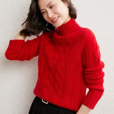 China Breathable Fashionable Half Rise Wool Knitted Sweater Women Knitwear Designer Pullover Collar Women Sweaters for sale