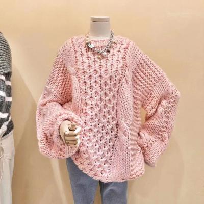 China Fashion Office Fashion Sweater High Quality Breathable Crew Neck Winter Loose Twist Women Knit Sweater for sale