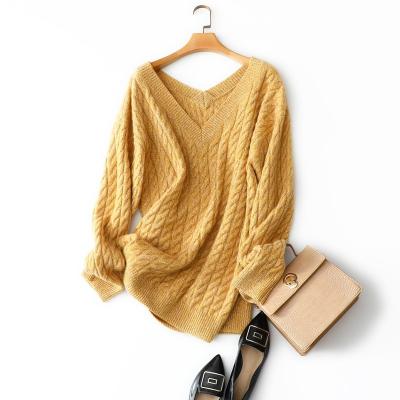 China New Korean Style Cashmere V-neck Women's Sweater Thickened Pure Lazy Loose Breathable Sweater for sale