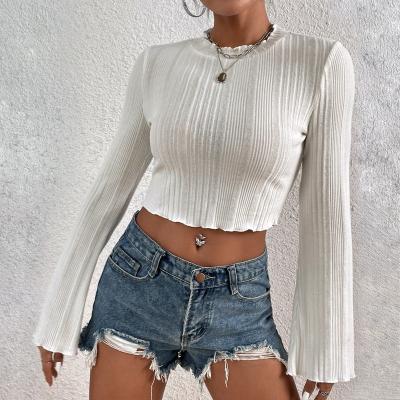 China European and American style breathable new knit women's top women's crew neck long-sleeved crop sweater sweater for sale