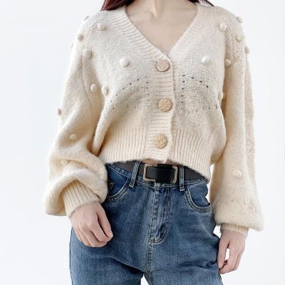 China Autumn And Winter Korean Design Breathable V-Neck Button Casual Basic Crop Knit Top Cardigan Sweater For Women for sale