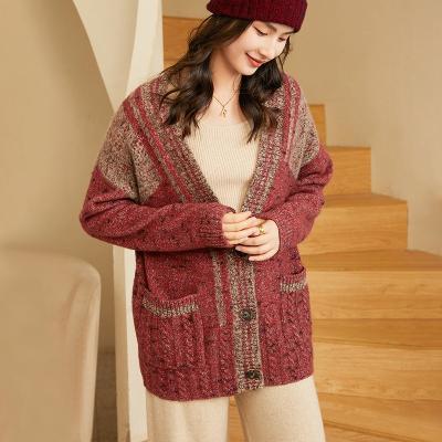 China Winter Loose Lazy Color Matching Knitted Sweater Cardigan 100% Breathable Pure Cashmere Coat New For Women for sale