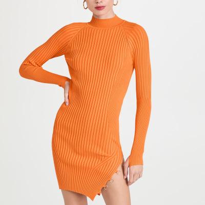 China European and American Women's Knitted Split Sweater Anti-wrinkle Knit Dress for sale