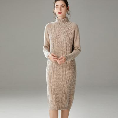 China Casual Breathable Winter Custom Design Long Sleeve Basic Solid Women Knitted Turtle Neck Long Sweater Dress for sale