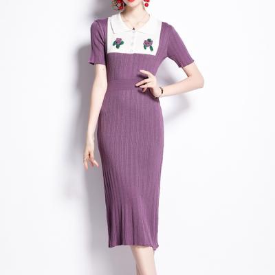 China 2022 Spring Summer Embroidery Breathable High Quality Casual Women Bodycon Knitted Long Sweater Dress for sale