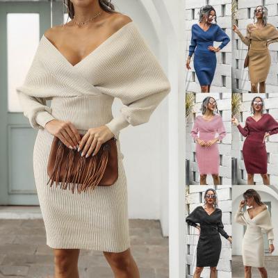 China Autumn Winter Sexy Casual Women Breathable Knitted Long Sleeve Sweater Skirt Two Piece Set for sale