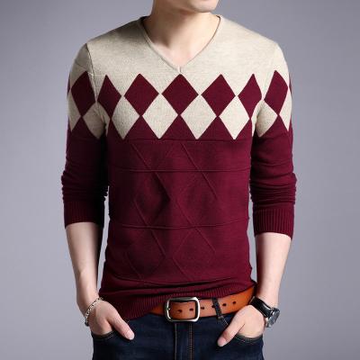 China Custom Made Jacquard Knitted V-Neck Men Pullover Spring Autumn Casual Pullover Sweater for sale