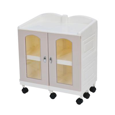 China Modern Drawer Storage Cabinet Plastic Rolling Trolley, Two 2 Door Small Bedroom Storage Cabinet for sale