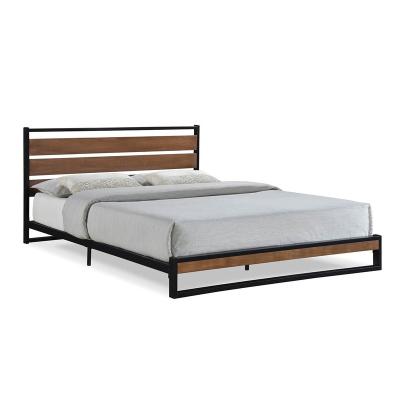 China Other double bed made of metal from latest modern wrought iron frame with wooden for sale