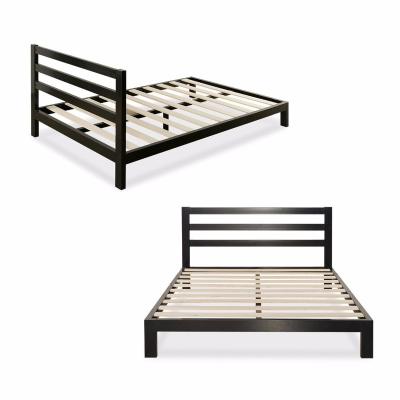 China Wholesale Wooden PANEL Slat Bed With Headboard Black Adult Double Bed for sale