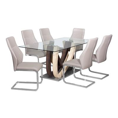 China Convertible New Design Wooden Base Tempered Glass Top Dining table with 6 Chairs for sale