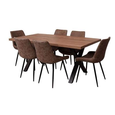 China KD Durable Packing Home Furniture Dining Set MDF Metal Legs Wood Top Rectangle Dining Table With Chairs for sale