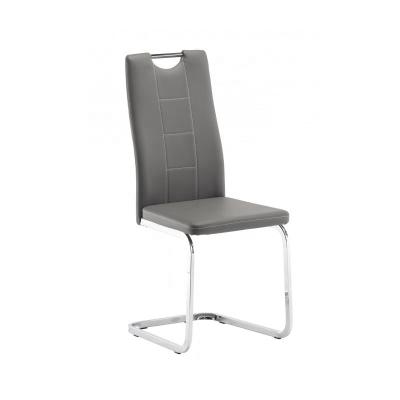 China New Design Convertible Gray Color Leather High Back Chair Bow Shaped Chrome Leg Dining Chair for sale