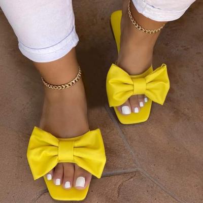 China Cushioning 2022 Latest Fashion Women Ladies Sandals Flat Bottom Bowknot Women's Casual Slippers for sale