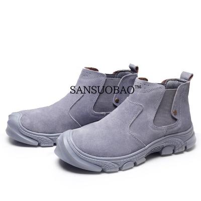 China Mens Industrial Work Shoes Anti-slip Functional Rubber Sole Genuine Leather Toe Safety Steel Boots for sale