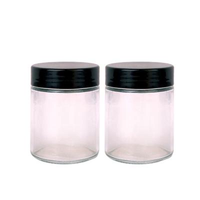 China 2021 Food Costom Printing Color Glass Jar With Black Lids Stored Food Jars Storage Glass Bottle With Black Lid for sale