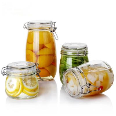 China Clear Glass Food Storage Jars Containers With Lid Airtight Bamboo Lid Bamboo Spice Containers for sale