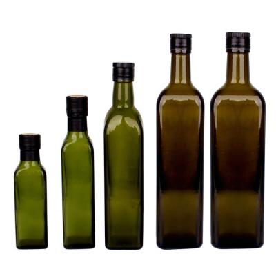 China Food 250ml 500ml 1000ml Green Square Olive Oil Glass Bottle With Screw Cap for sale