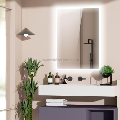 China LED Lighted Bathroom Lighted Mirror Wall Mounted Vanity Mirror With Lights 3 Colors Dimmable Brightness Smart Touch Switch for sale