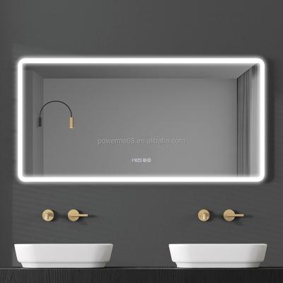 China LED Lighted Bathroom Mirror Trimmed Edge Mirror Modern Design Smart Waterproof Fogproof Wall Mounted Lighted Mirror Frameless for sale