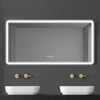 China Bright LED Lighted Bathroom Mirror Wall Mounted Vanity Mirror With Demister And Dimmable Touch Switch Vertical&Horizontal Installation for sale