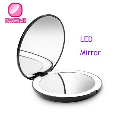 China Super Large Magnification 5.0 Inch Wide Illuminated Travel LED Light Makeup Mirror Led Pocket Compact Mirror For Make Up for sale