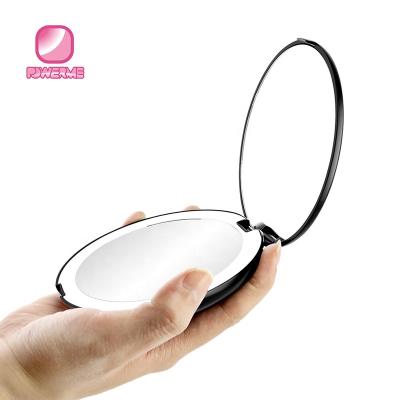 China 5.0 Inch Wide Illuminated Travel LED Light Makeup Folding Mirror Led Pocket Compact Mirror For Make Up, Black for sale