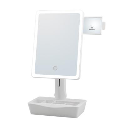 China Standing Desk Free Square Mirror Vanity Makeup Desk Mirror with Led Lights and 10x Magnification Mirror for sale