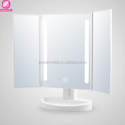 China Makeup Desk Mirror Trifold Adjustable Led Touch Screen Mirror Lighted Compact Mirror for sale