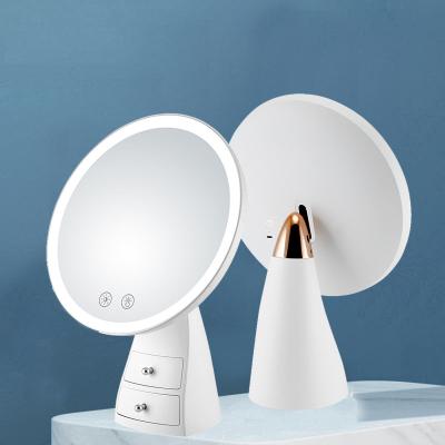 China Makeup Lighted Rechargeable Vanity Mirror With Lights Cosmetic Mirror With Drawer Desktop Mirror With Smart Touch Sensor for sale