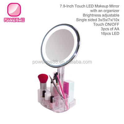 China Convenient LED Lighted Vanity Mirror With Organizer Touch Lighted Cosmetic Mirror for sale