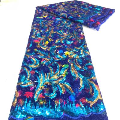 China Viable royal blue african lace fabric guipure tie lace fabric high quality african sequins lace for wedding party bz023 for sale